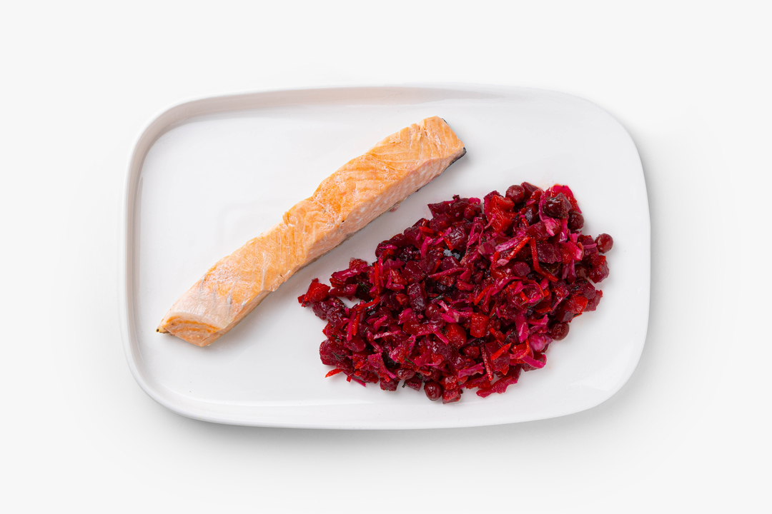 

Комбо: Лосось филе с кожей на пару и салат винегрет без картофеля 345 г