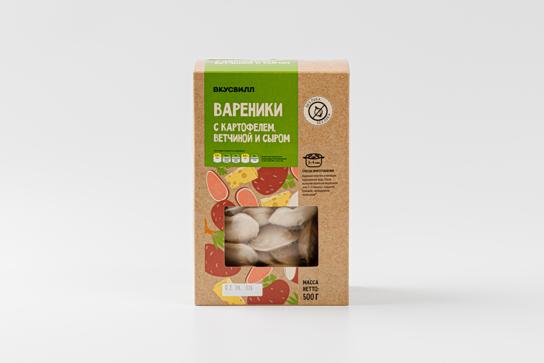 

Вареники ВкусВилл с картофелем, ветчиной и сыром 500 г