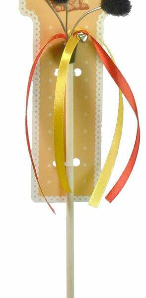 Игрушка для кошек Удочка-дразнилка с помпоном и хвостиком из норки ТМ HomeCat (Хомекэт)