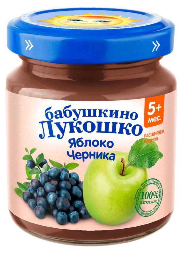 

Пюре фруктовое Бабушкино Лукошко Яблоко, черника с 5 месяцев, 100 г