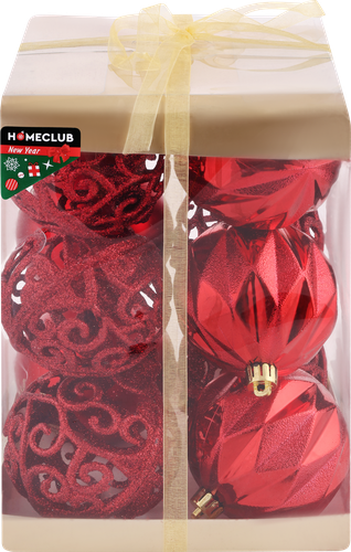

Набор елочных шаров Homeclub диаметр 8 см с декором подарочная упаковка AC3/3384/R 12 шт