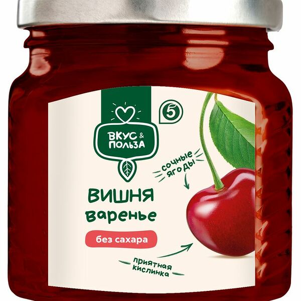 Варенье без сахара Вкус&польза вишня с яблочным соком 300г
