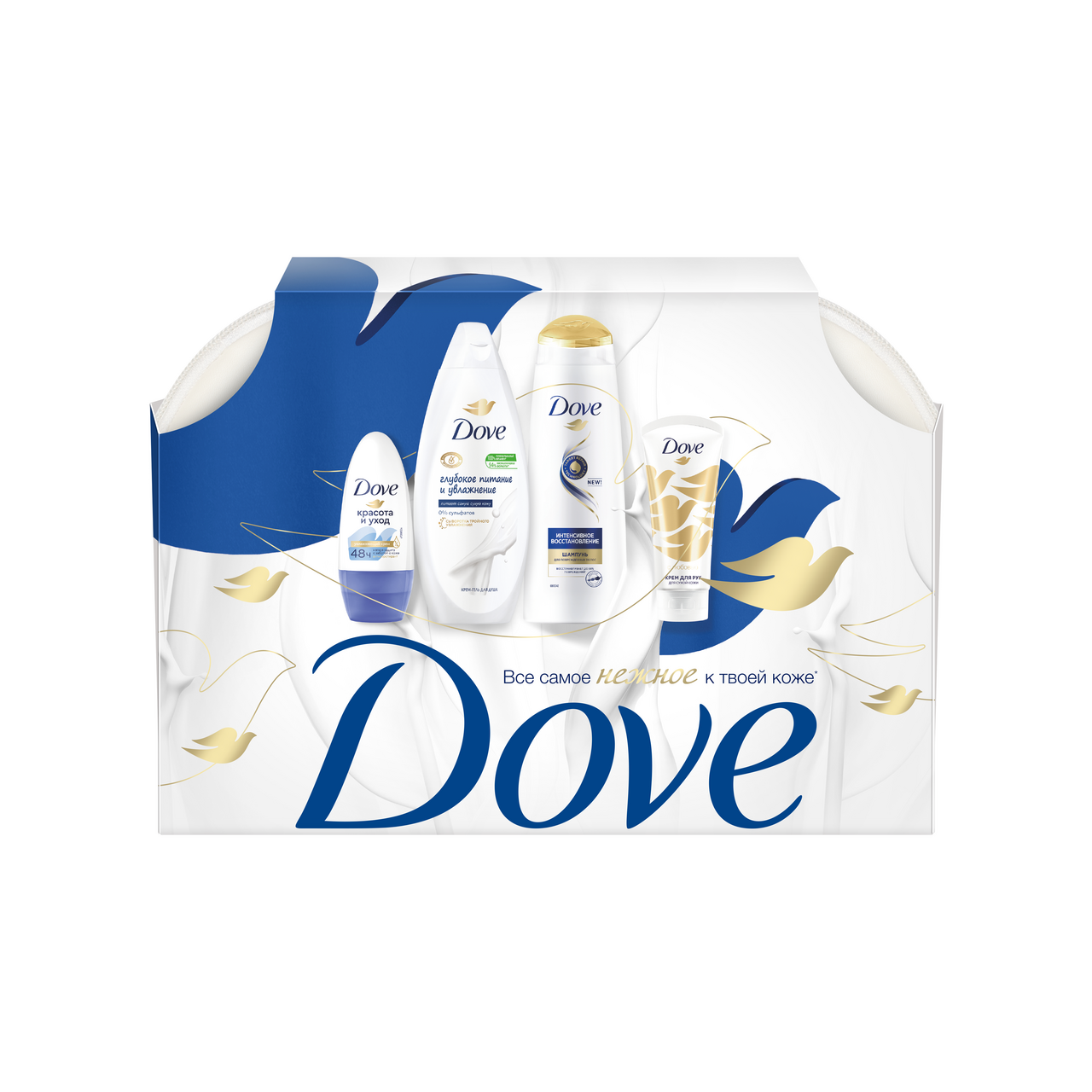 

Подарочный набор в косметичке Dove Нежнее к Твоей Коже 4 предмета 600 мл