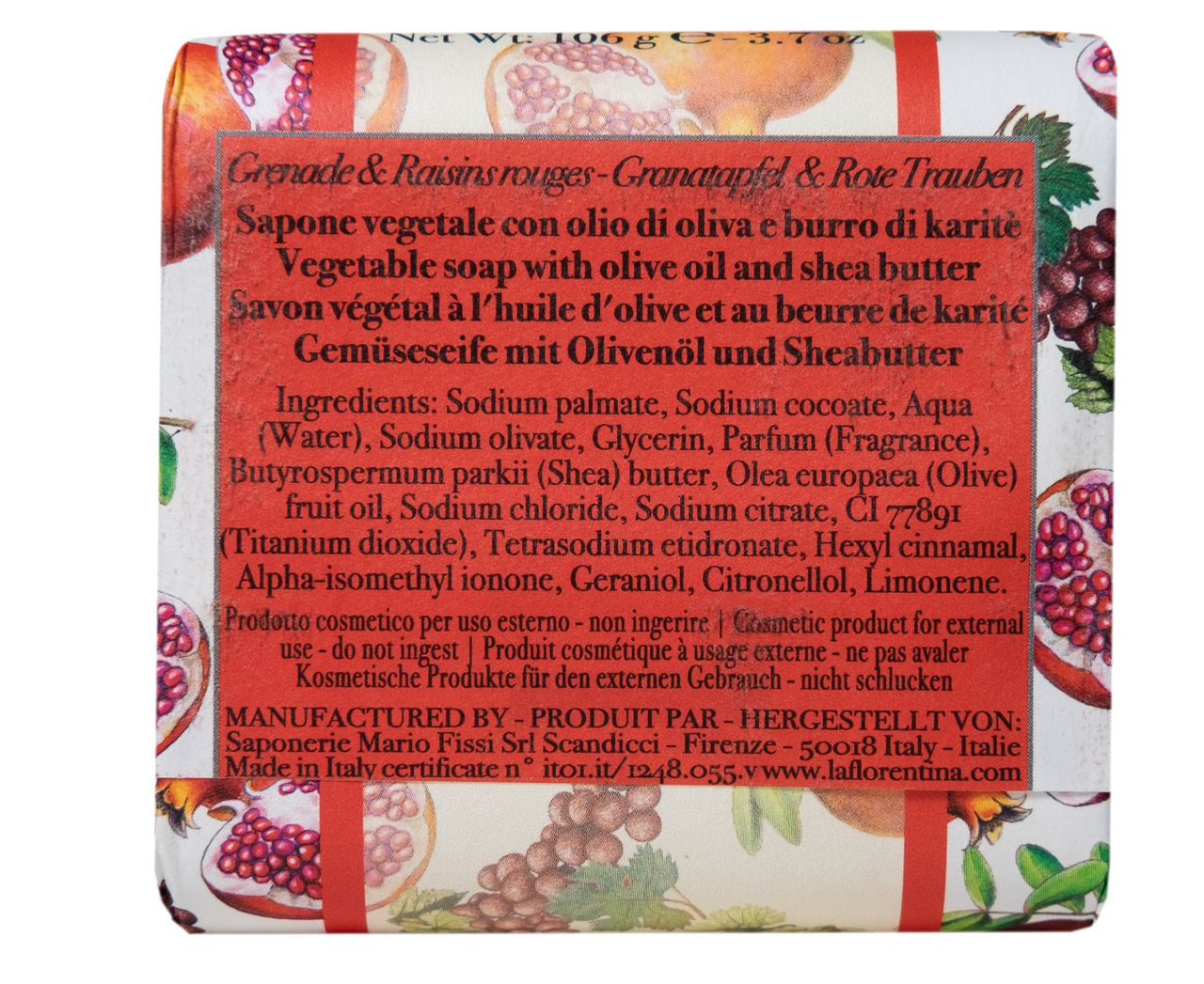 

Мыло твердое La Florentina гранат и красный виноград 106 г