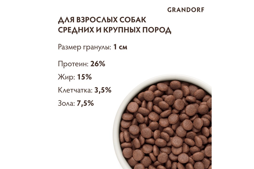 

Корм для собак Grandorf Adult Medium&Maxi для средних и крупных пород ягненок с индейкой 3 кг