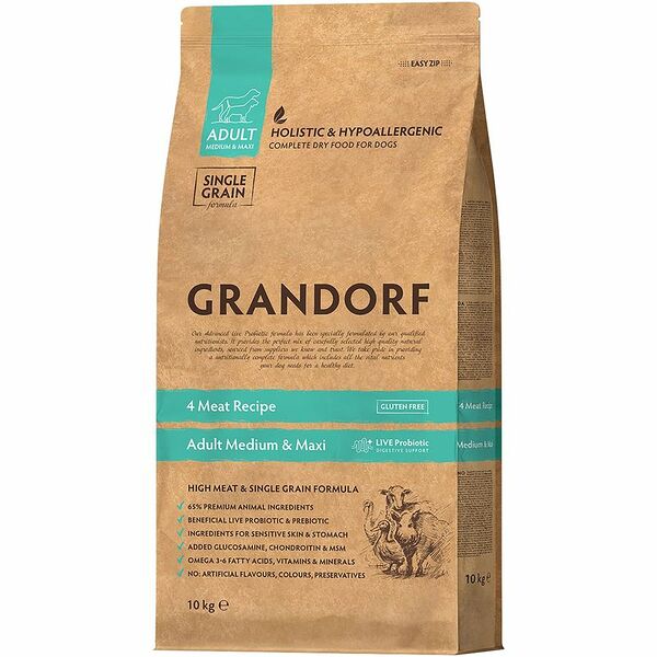 Сухой корм для собак Grandorf Adult Medium&Maxi средних и крупных пород 4 Мяса с живыми пробиотиками 10 кг