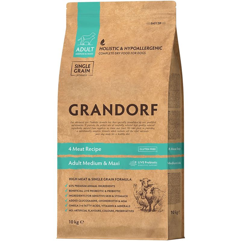 

Сухой корм для собак Grandorf Adult Medium&Maxi средних и крупных пород 4 Мяса с живыми пробиотиками 10 кг