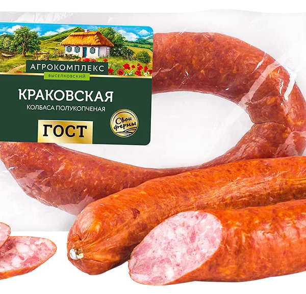 Колбаса Агрокомплекс Выселковский Краковская полукопченая, вес