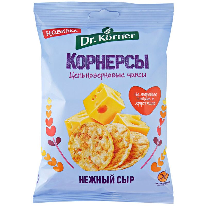 

Чипсы цельнозерновые Dr.Korner Корнерсы Нежный сыр 50 г