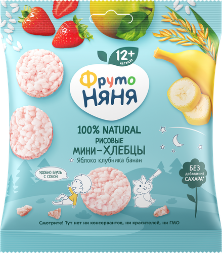 

Мини-хлебцы ФрутоНяня Яблоко клубника и банан 30 г