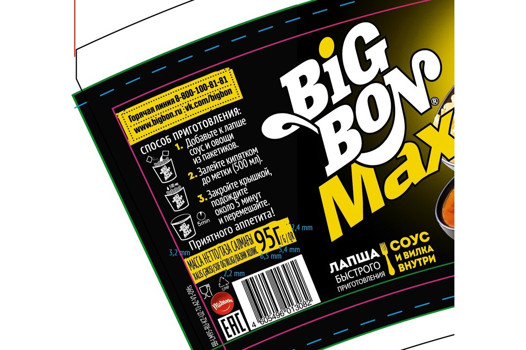 

Лапша быстрого приготовления BigBon куриная с пряным соусом 95 г