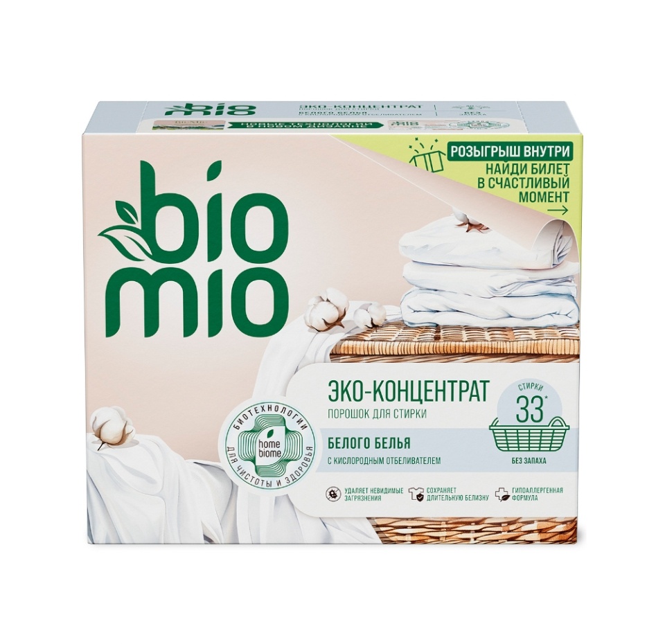 

Порошок BioMio с кислородным отбеливателем для стирки белого белья концентрат, 1 кг