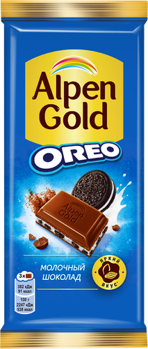 

Шоколад молочный Alpen Gold Oreo с ванильной начинкой и кусочками печенья 85 г