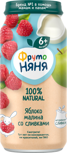 

Фруктовое пюре ФрутоНяня яблоко, малина и сливки для детей с 6 месяцев 250 г