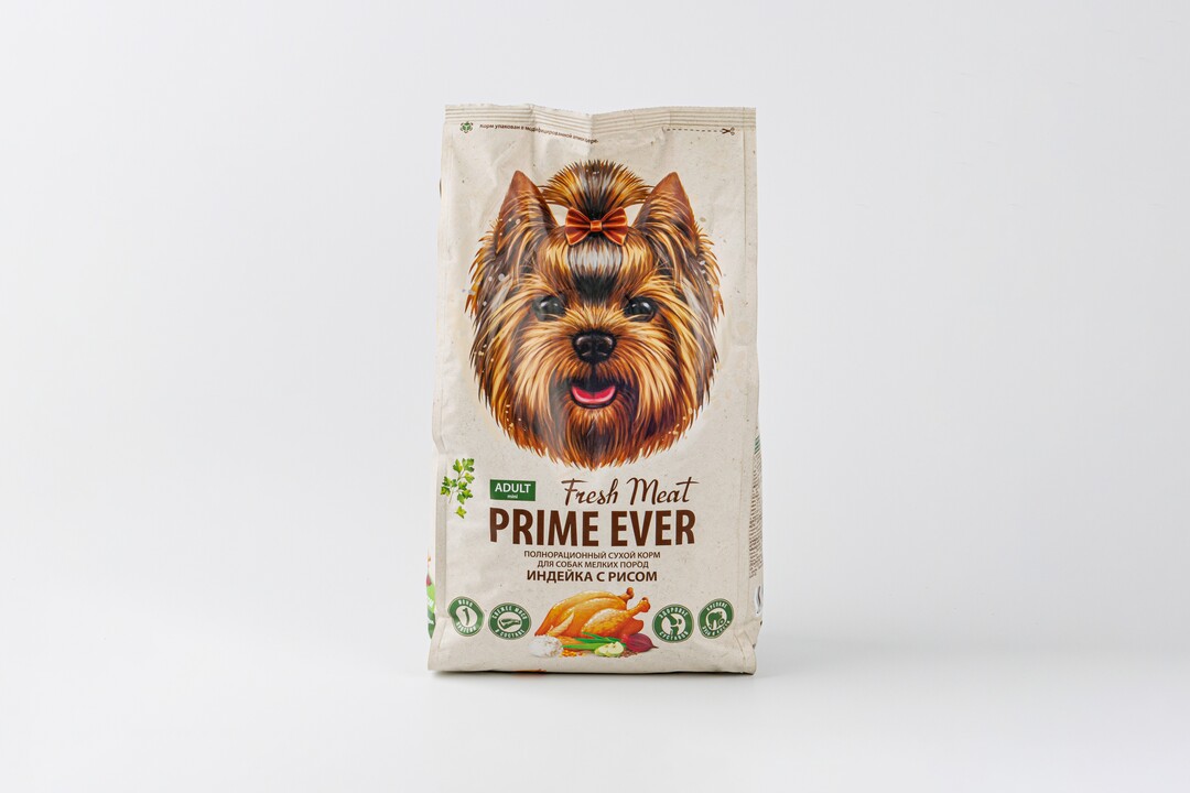 

Корм сухой полнорационный "Индейка с рисом" для собак мелких пород Prime Ever Fresh Meat