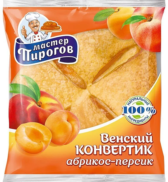 Слойка Мастер Пирогов Венский конвертик с начинкой абрикос-персик 70 г
