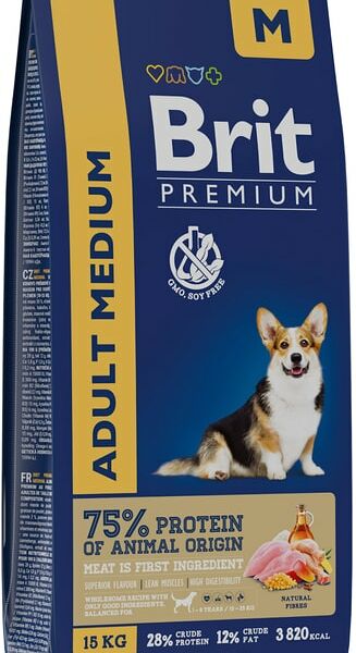 Сухой корм для собак Brit Premium Dog Adult Medium с курицей 15кг
