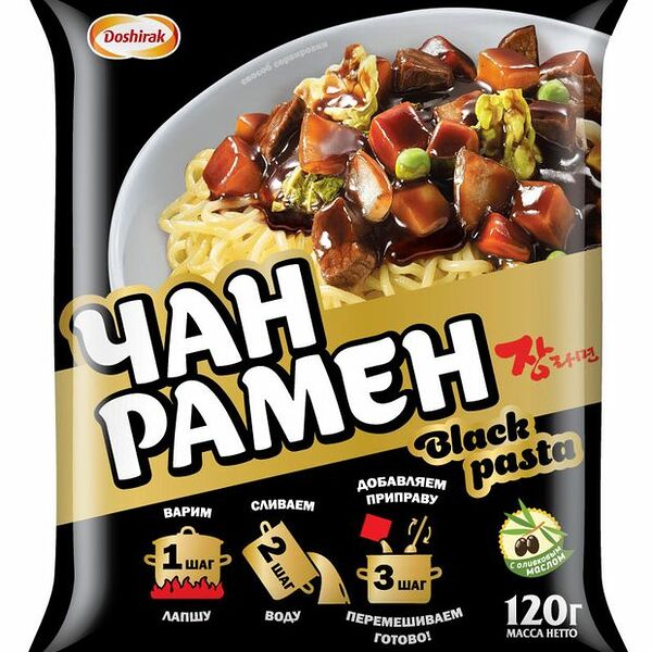 Лапша быстрого приготовления Doshirak Чан Рамен Black pasta, 120г