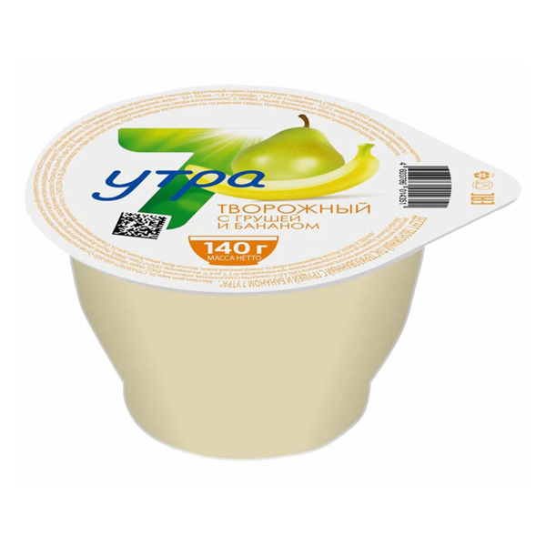 Десерт творожный 7 утра с грушей и бананом 3%, 140 г