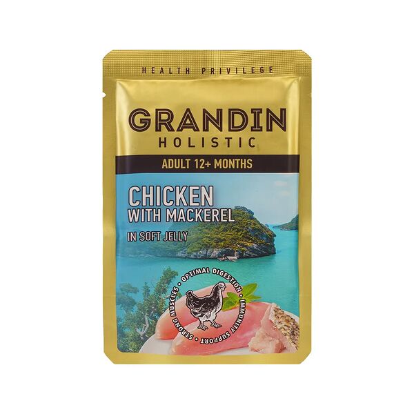 Влажный корм Grandin Health Privilege для кошек курица с макрелью в нежном желе 85 г