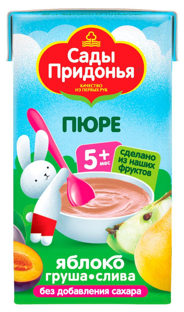 

Пюре Сады Придонья яблоко, груша, слива, с 5 месяцев 125 г