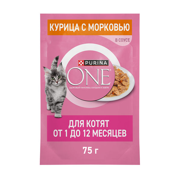Влажный корм Purina One для котят, с курицей и морковью Пауч 75 г