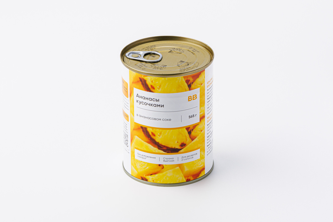 

Ананасы ВкусВилл кусочками в ананасовом соке, Вьетнам 565 г