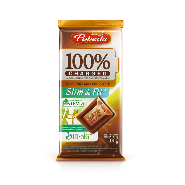 Шоколад молочный Победа Charged Slim&Fit без добавления сахара 100 г