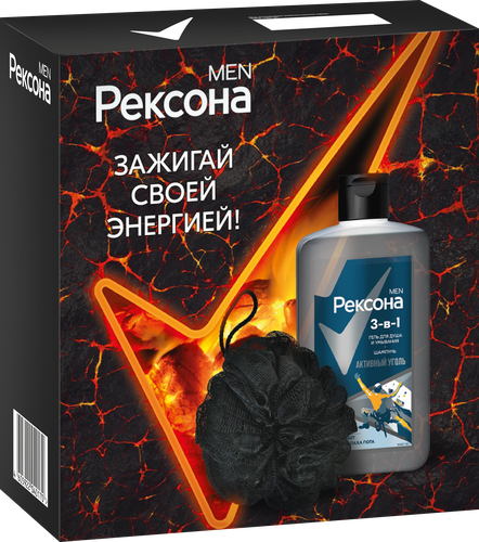 

Набор Рексона Men: Гель для душа Активный уголь 3 в 1 490 мл, Мочалка 1 шт.