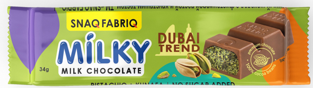 

Шоколад Snaq Fabriq Milky с фисташковой пастой и хрустящим тестом без сахара 34 г
