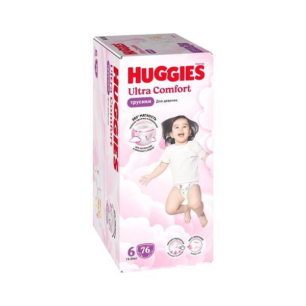 Трусики-подгузники детские однораз Huggies Ультра Комфорт д/девочек Box 6 (15-25кг) 76шт