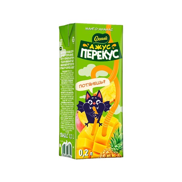 Нектар Сочный Джус Перекус из манго и ананаса гом стерил 0,2л ДП