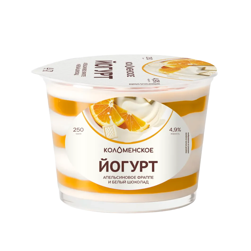 

Йогурт Коломенское Апельсиновое фраппе белый шоколад 4.9% 250 г