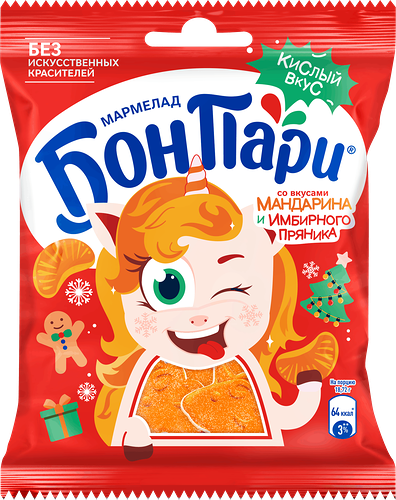 Мармелад жевательный БОН ПАРИ Новогодний микс, со вкусом мандарина и имбирного пряника, 100г