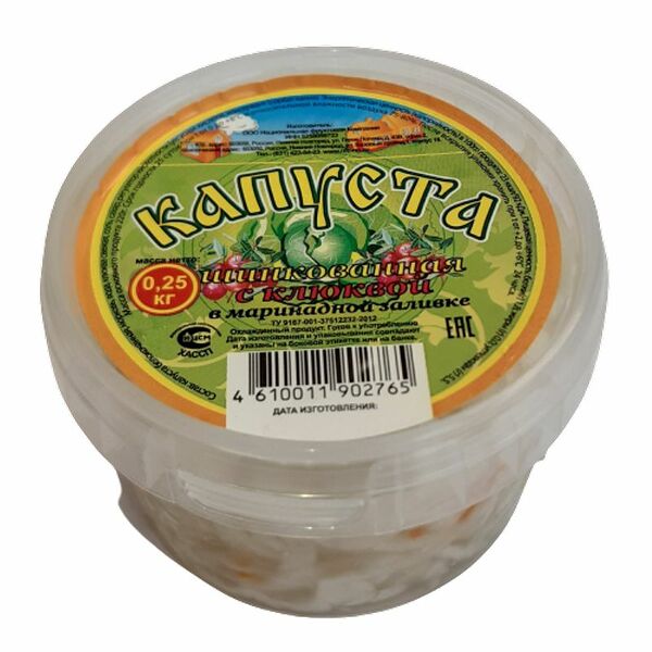Капуста Слобода Подновье шинкованная с клюквой маринованная 250г