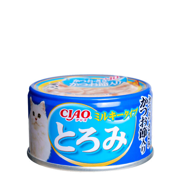 Консервы для кошек Inaba Ciao тунец кацуо, куриное филе с кацуобуси в овсяном молоке 80 г