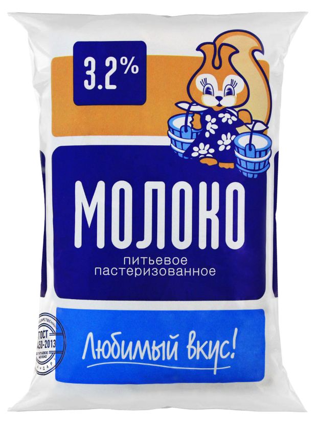 

Молоко пастеризованное Любимый Вкус 3.2% 900 мл
