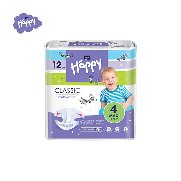 Подгузники Bella Baby Happy классик 12шт макси 8-18кг 4