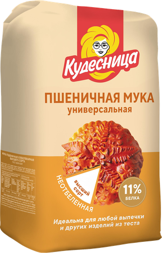 

Мука пшеничная Кудесница универсальная хлебопекарная высший сорт 2 кг