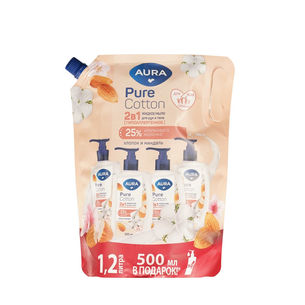 

Жидкое мыло Aura Pure Cotton Миндаль и хлопковое молочко 1200 мл
