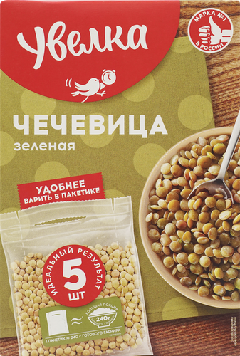 

Чечевица Увелка зелёная в пакетах для варки 400 г