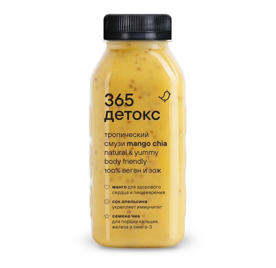 

Напиток безалкогольный смузи тропический MANGO CHIA, 365 detox, 330 мл