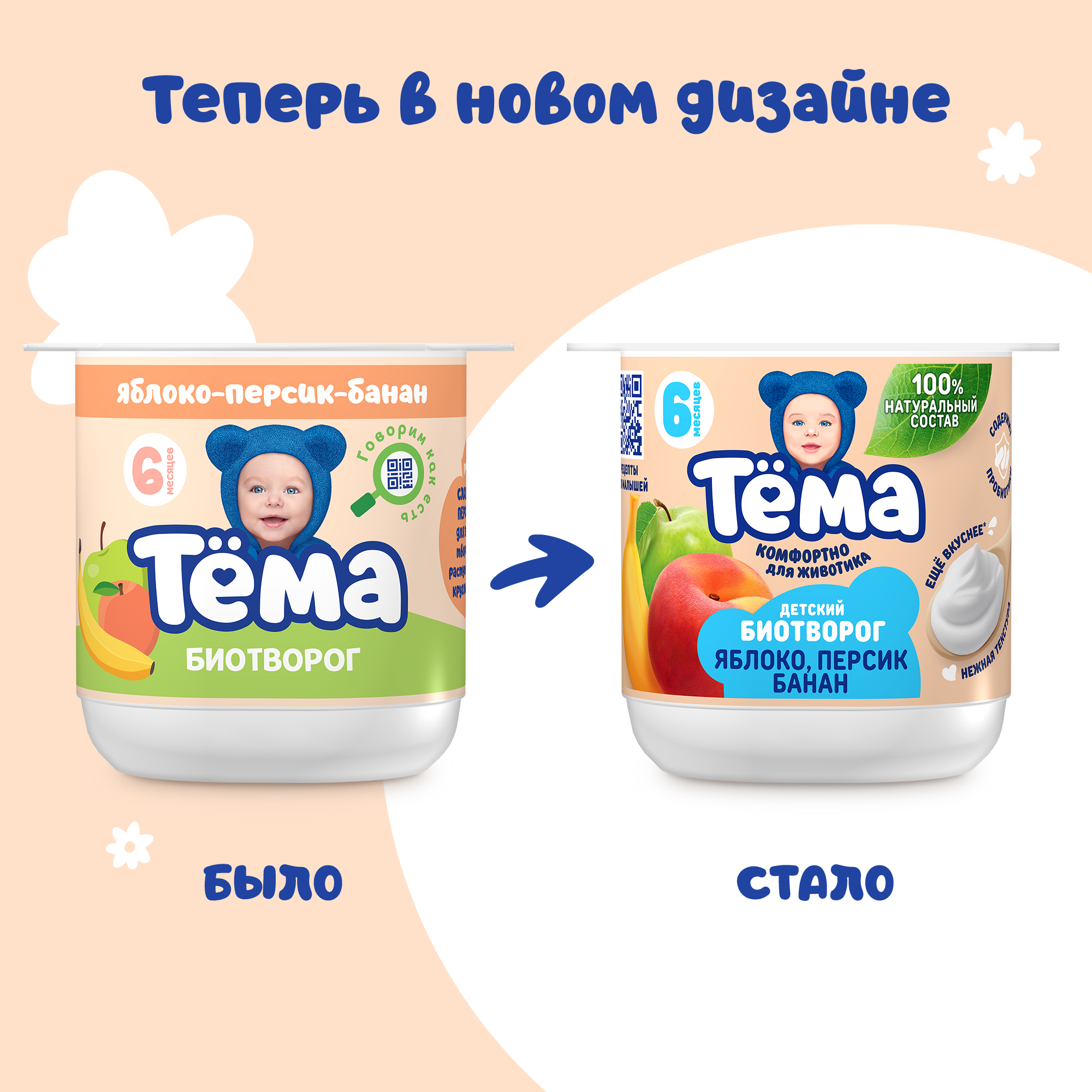 

Биотворог Тёма яблоко, персик, банан с 6 месяцев 4% 95 г