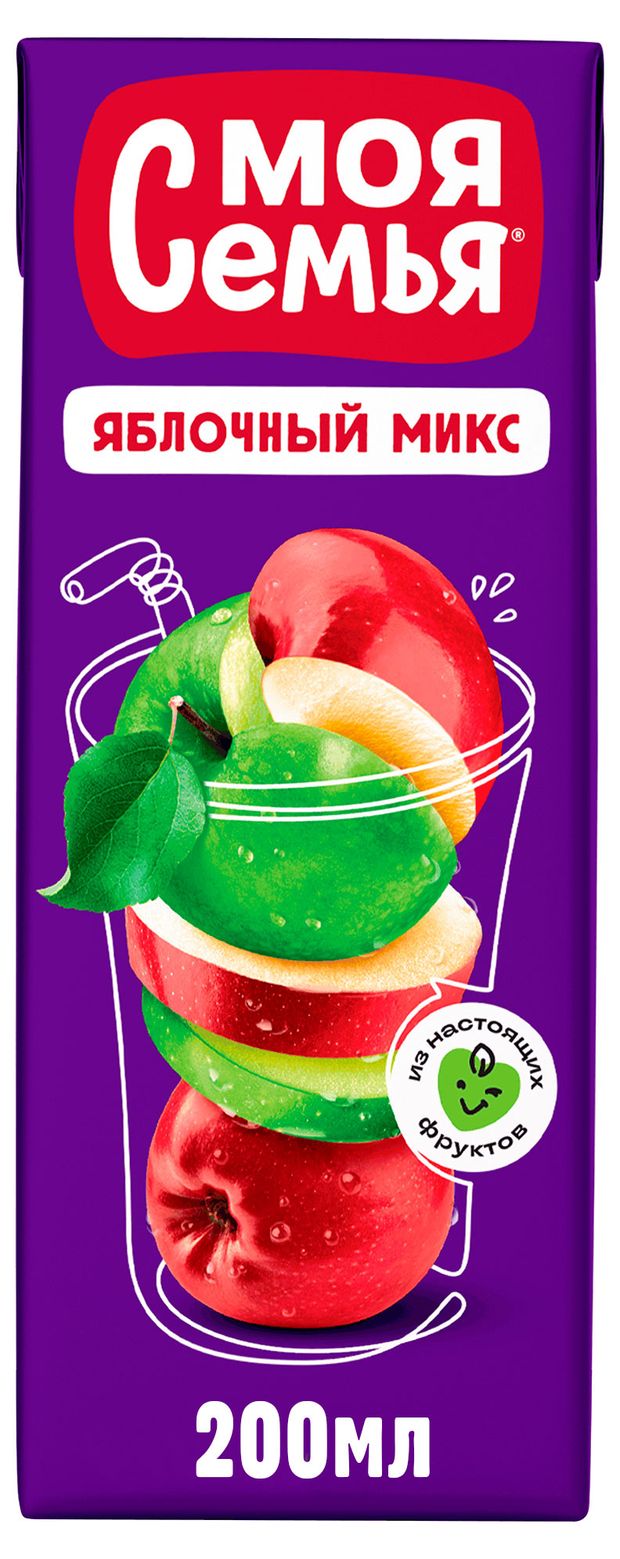 

Напиток сокосодержащий Моя семья Яблочный микс 200 мл