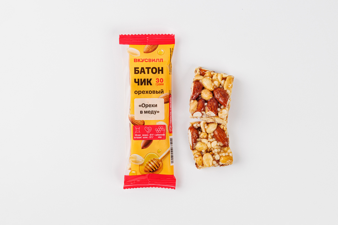 

Батончик ВкусВилл Орехи в меду 30 г