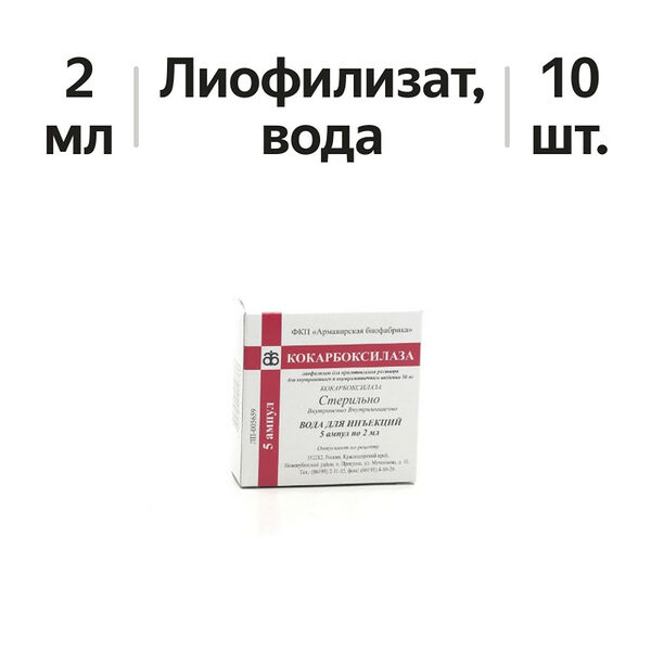 Кокарбоксилаза лиофилизат для приготовления раствора для в/в и в/м введения 50 мг ампулы 5 шт