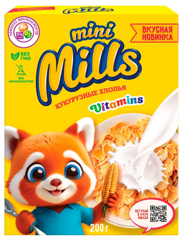 

Хлопья кукурузные Mini Mills обогащенные витаминами и железом 200 г