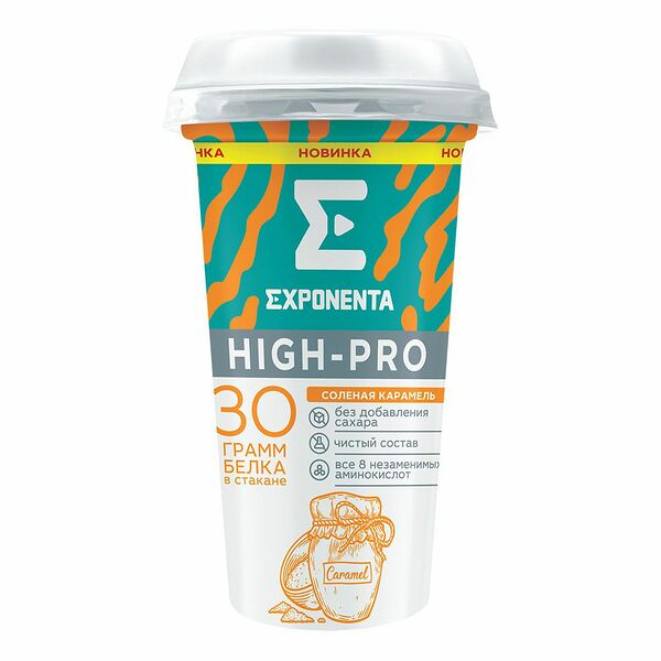 Напиток кисломолочный Exponenta High-Pro обезжиренный с высоким содержанием белка со вкусом соленая карамель 250г