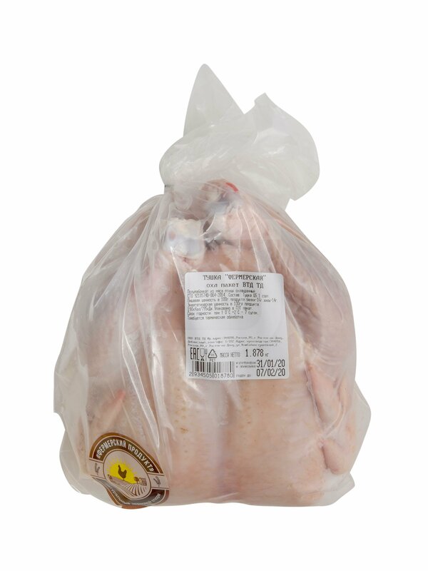 

Тушка цыпленка-бройлера ФЕРМЕРСКИЙ ПРОДУКТ Фермерская охл пакет вес до 2.1кг