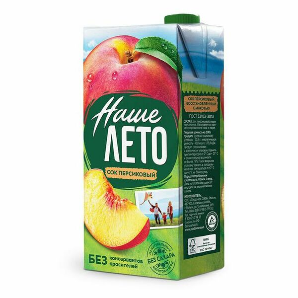 Сок Наше лето персиковый 1 л